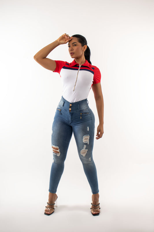 Jeans colombianos tiro alto rasgado