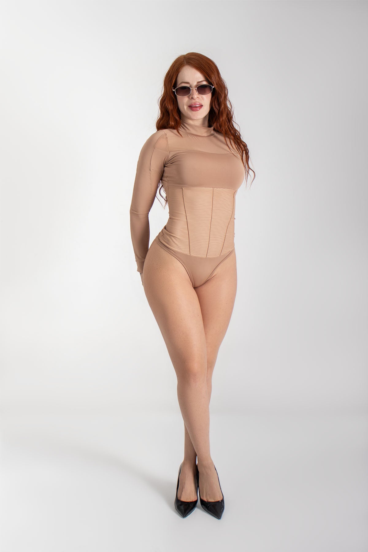 Body manga larga con mesh