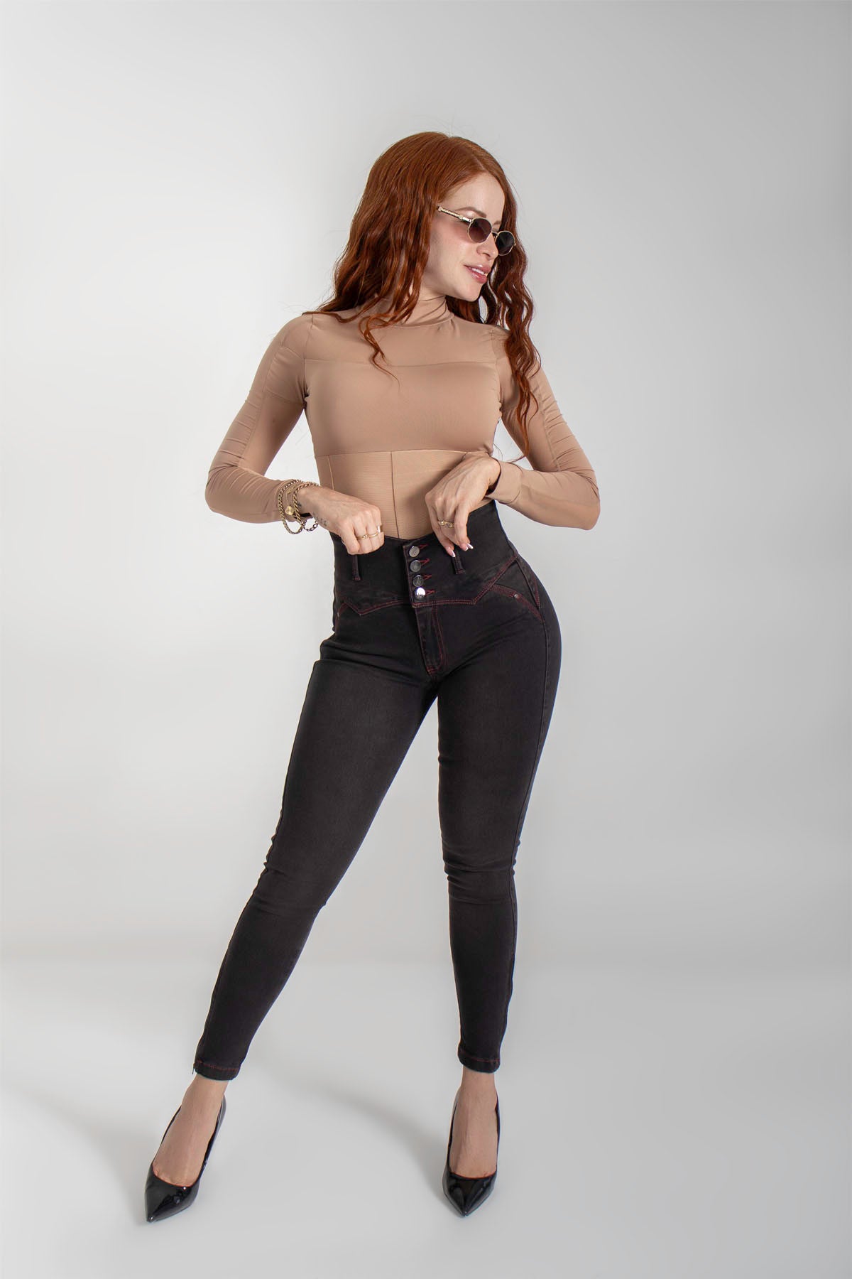 Jeans colombianos tiro alto 4 botones