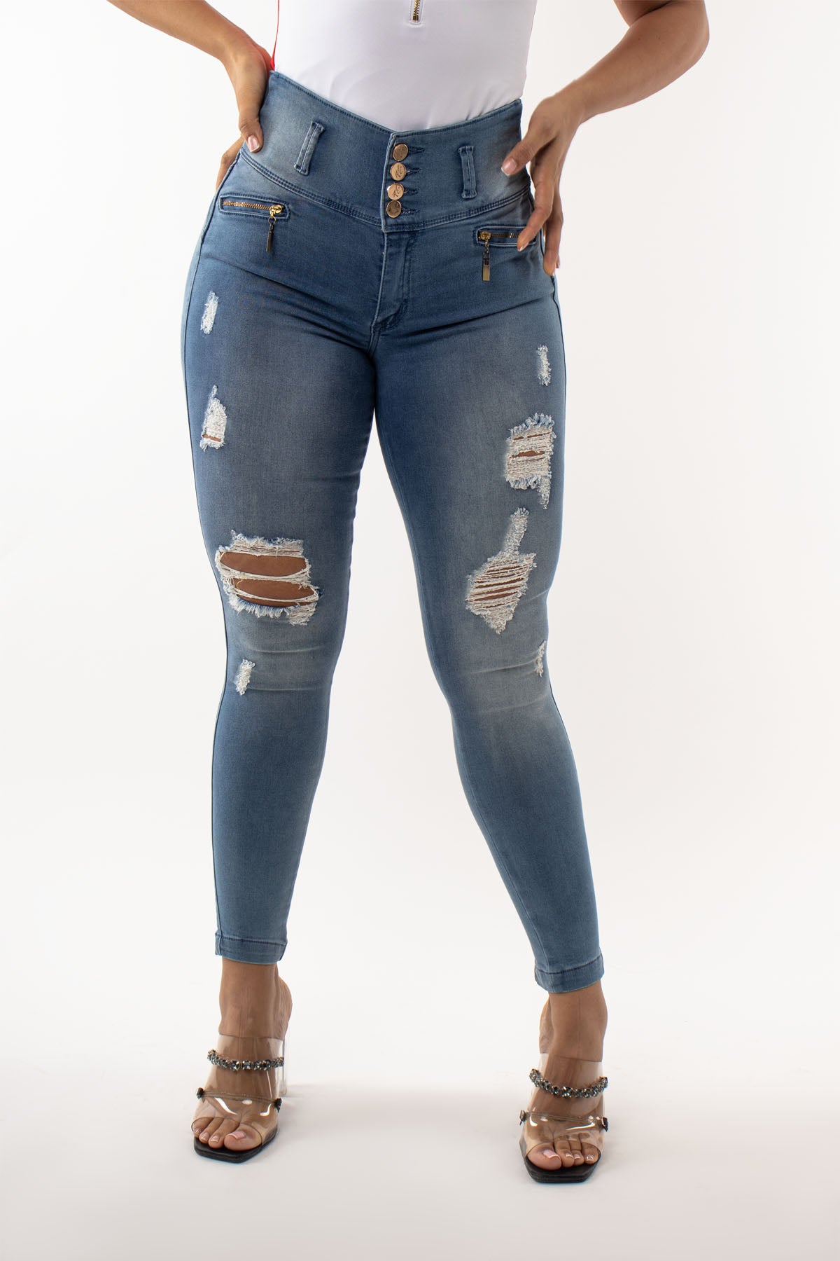 Jeans colombianos tiro alto rasgado