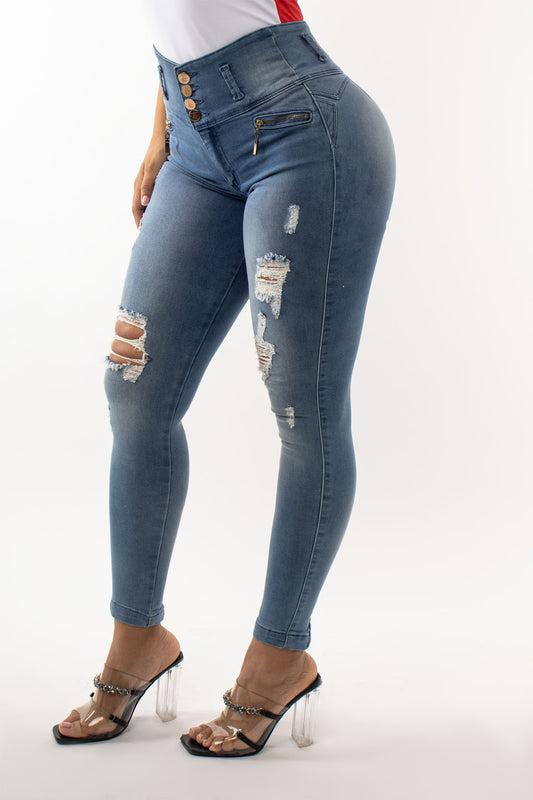 Jeans colombianos tiro alto rasgado